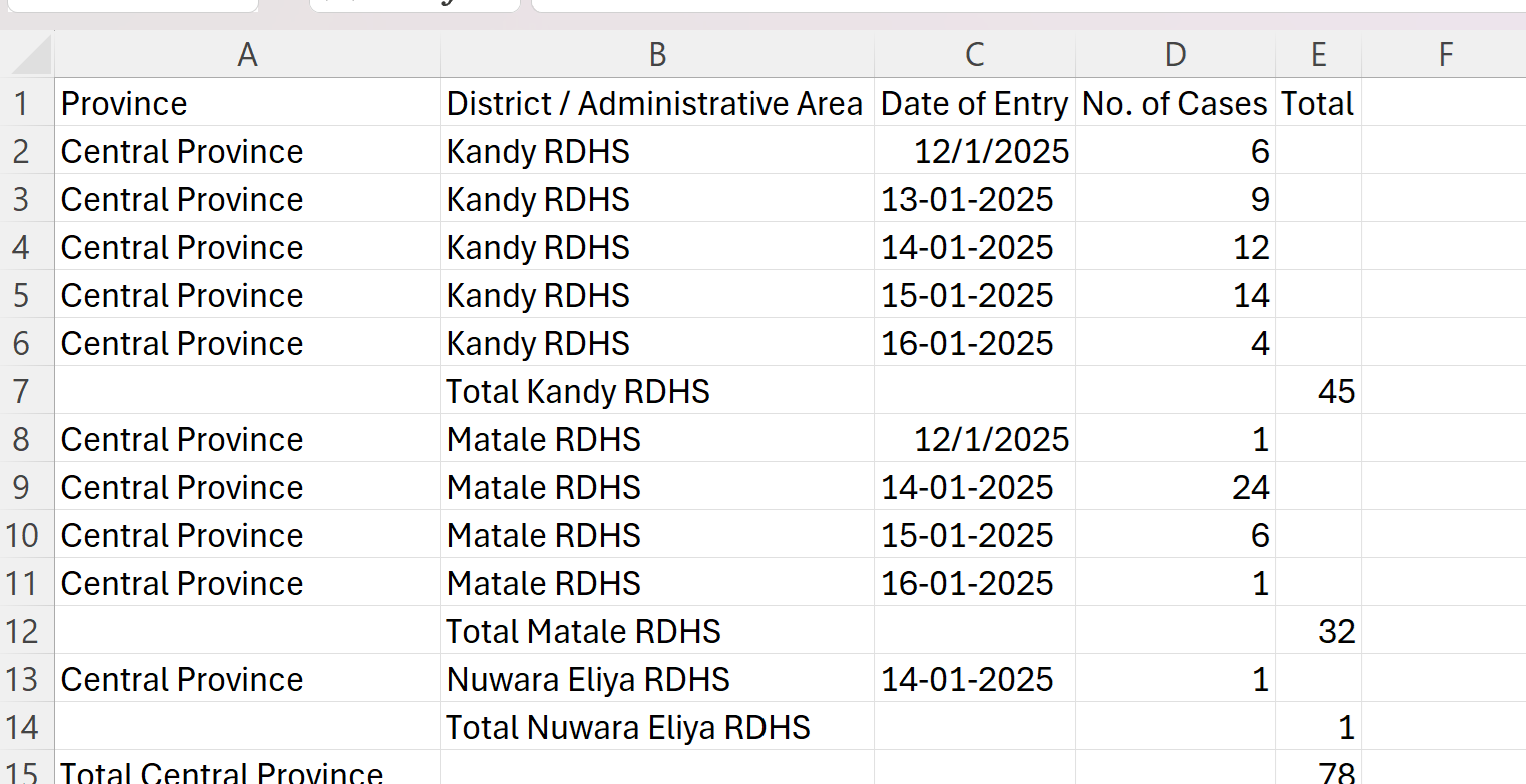 Dengue Daily Data Format